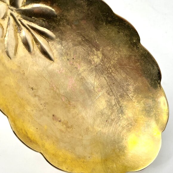 Brass Floral Repoussé Trinket Dish Candy Catch-All - Picture 6 of 7